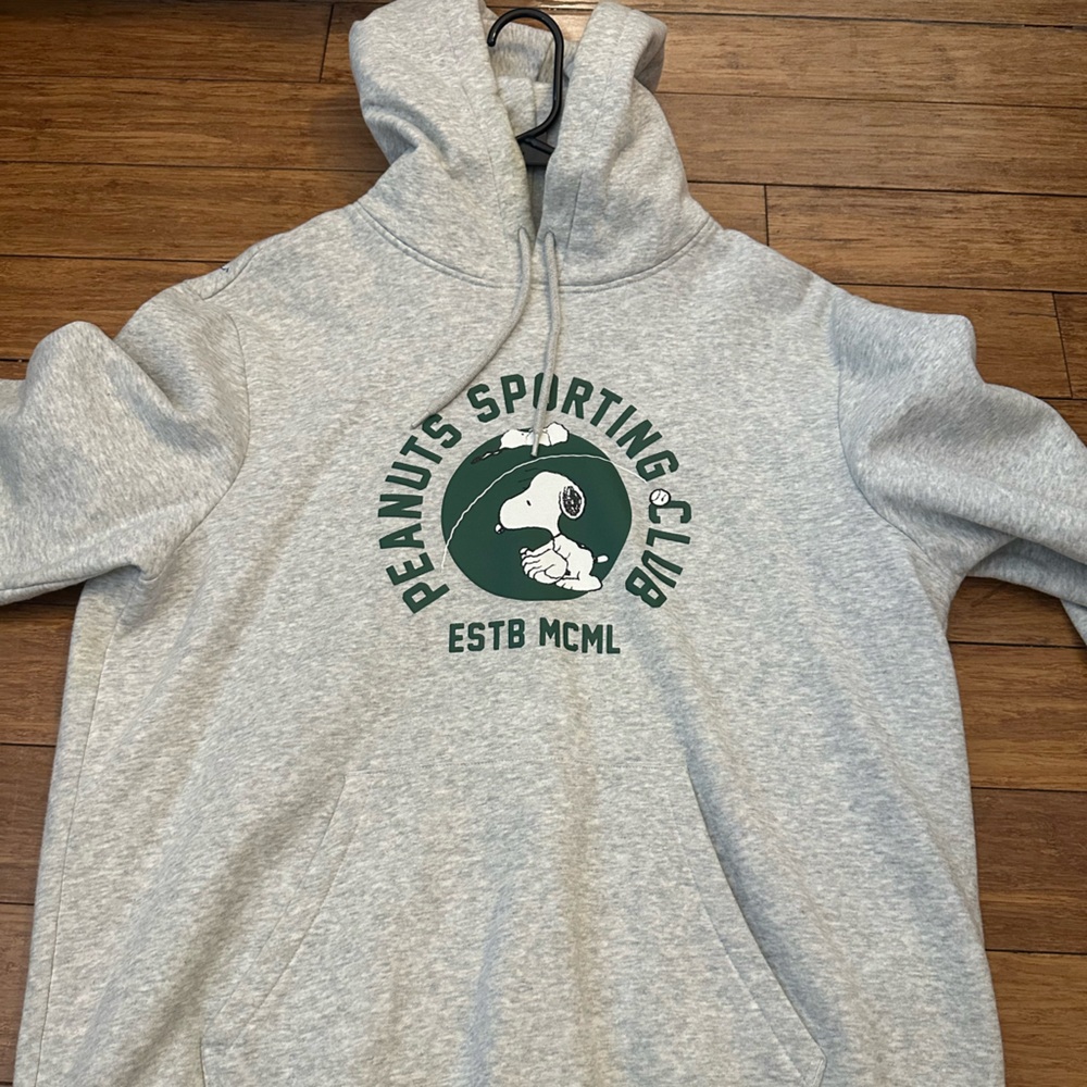 H&M Heather Gray Hoodie with Green Peanuts Sporting Club Graphic